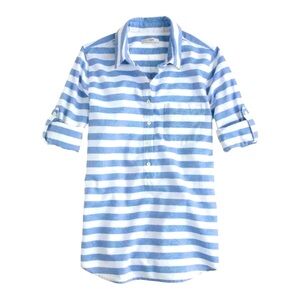 J. Crew Blue and White Striped Popover Blouse 100% Cotton with‎ Collar 2